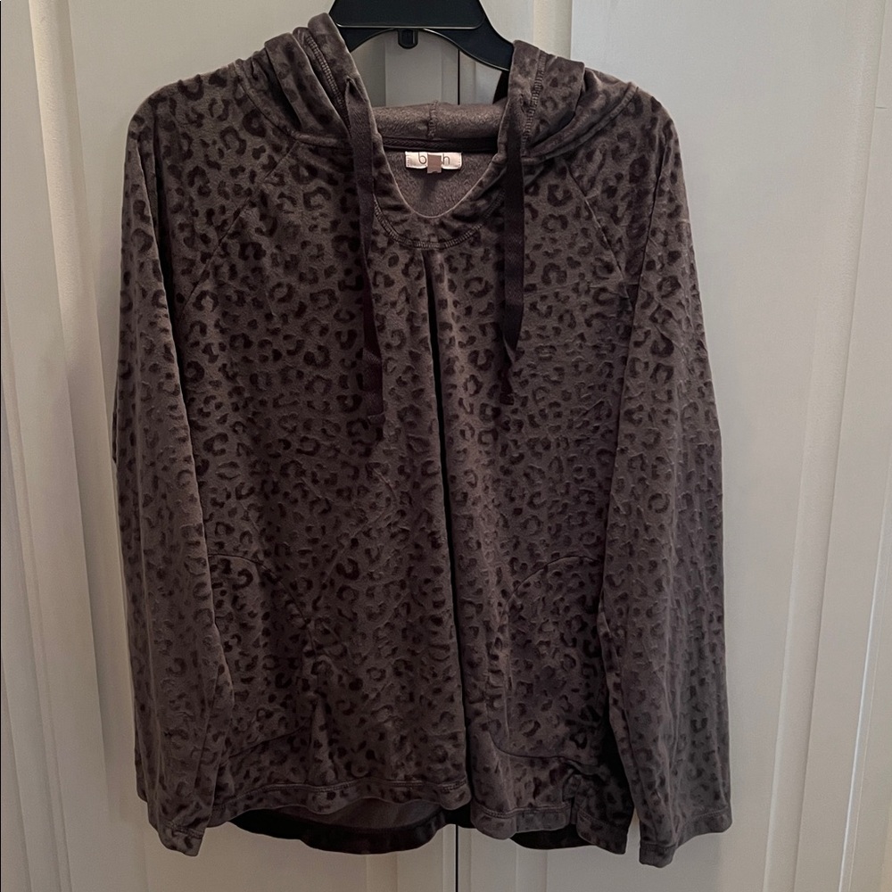 BLUSH Gray crushed velvet Leopard Print Hoodie size medium